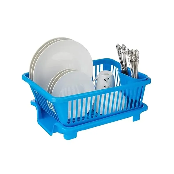 Sulfar Plastic 3-in-1 Compact Kitchen Organizer | Combines Dish Rack, Drainer, and Washing Basket | Space-Saving Design, Ideal for Small Kitchens | Bright Blue — Linkbiz SmartDeal's