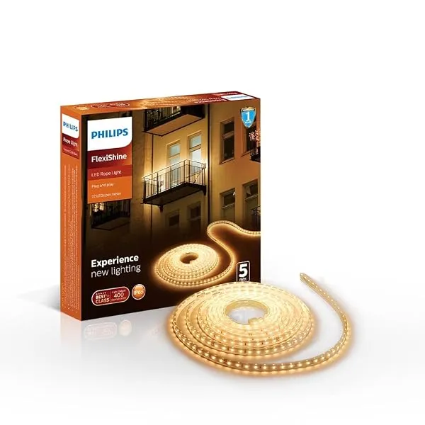 PHILIPS 5 Meter LED Rope Light | Flexishine Plug n Play Flexible Rope Light for Indoor and Outdoor Decorations | Rope Light for False Ceiling,Balcony,Diwali,Christmas | Warm White, — Linkbiz SmartDeal's