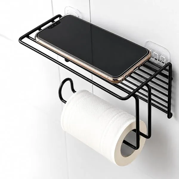 Zollyss 1 Pc Adhesive Toilet Paper Holder with Shelf Tissue Paper Roll Towel Holder Storage Rack - (Standard Size, Black) — Linkbiz SmartDeal's