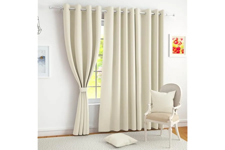 Story@Home 100% True Blackout Door Curtains 7 Feet Long Set of 2 Beige | Black Backing Thermal — Linkbiz SmartDeal's