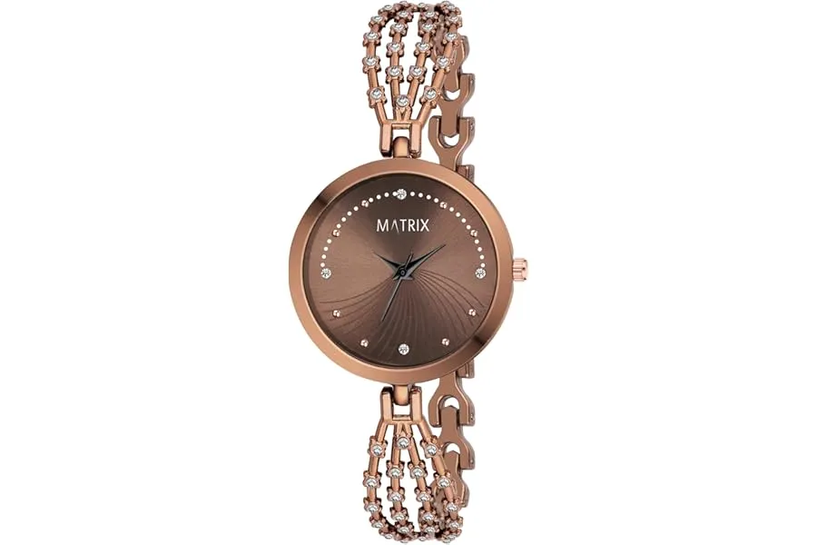 Matrix Daisy Collection | Stone Studded Dial with Designer Stone Studded Bracelet Chain Analog — Linkbiz SmartDeal's