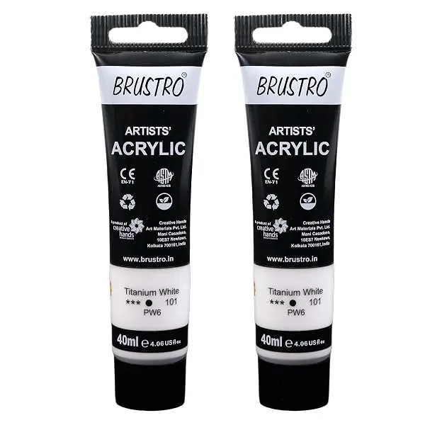 BRUSTRO Artists Acrylic Paint Tube | 40ml, Titanium White (Pack of 2)|Non-Toxic, Water based, Inter Mixable, Ideal for Painting, Textured Effects on Canvas, Paper, Fine Art Student — Linkbiz SmartDeal's
