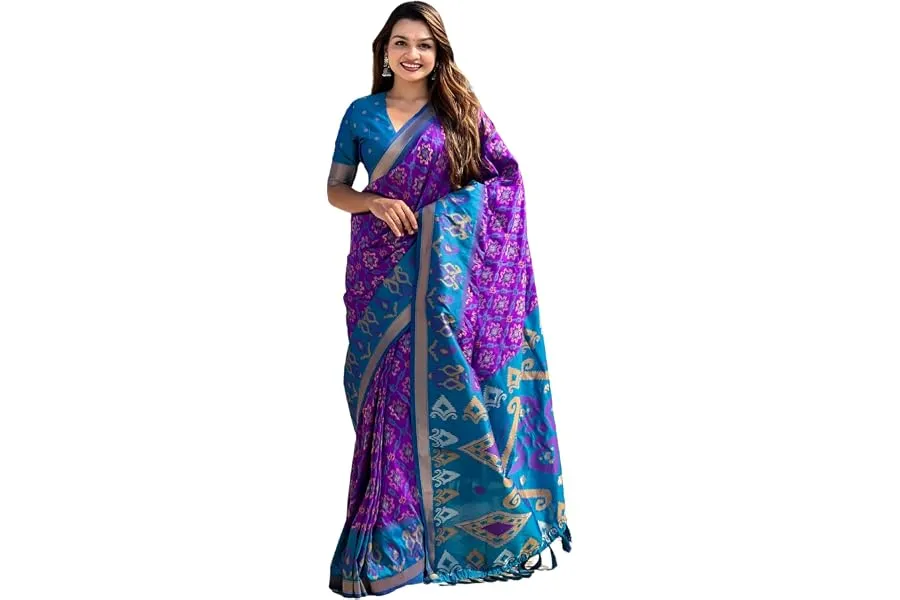 SGF11 Women's Kanjivaram Patola Soft Pure Silk Sarees With Unstitched Blouse Piece — Linkbiz SmartDeal's