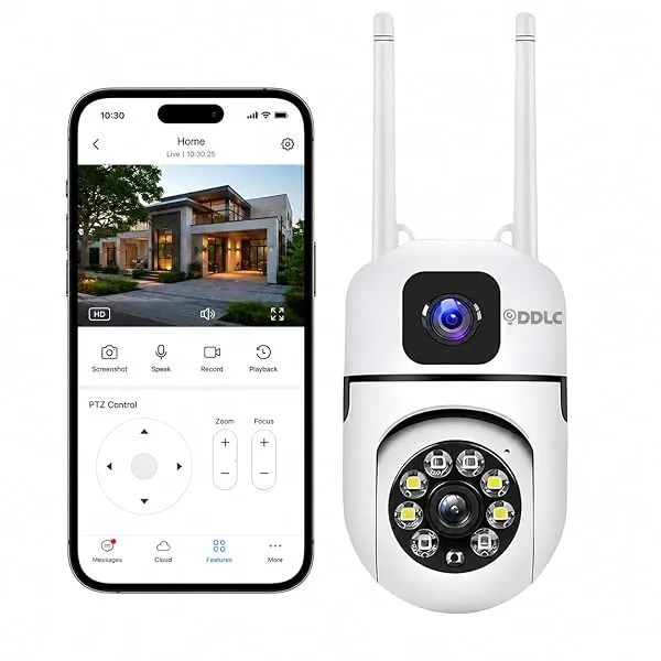 DDLC 4+4MP Smart WiFi PTZ CCTV Camera for Home Outdoor | 360° View | Color Night Vision | Two Way Audio | Wireless Security Camera with Mobile App V380 Pro (New Dual Lens PTZ01) — Linkbiz SmartDeal's