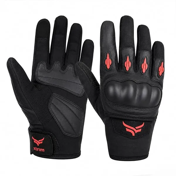 XTRIM Protekt Universal Bike Riding Gloves for Men, Black & Red, Large | Sloping Protection on Finger Knuckles, Touchscreen Compatible Suede Padding — Linkbiz SmartDeal's