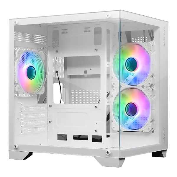 ZEBRONICS Mercury Premium Gaming Chassis with Support for mATX | Mini ITX | 240mm AIO, Dual Chamber Design, Infinity Ring ARGB Fan, Wraparound Tempered Glass (White) — Linkbiz SmartDeal's