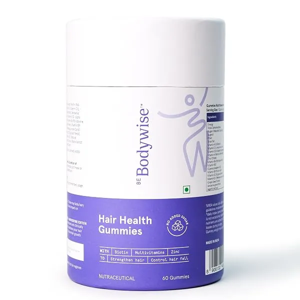 Be Bodywise Biotin Hair Gummies | 60 Days Pack | With Biotin, Zinc, Folic Acid, Fibre & Multivitamin | Strawberry Flavour | No Added Refined Sugar & Gut Friendly — Linkbiz SmartDeal's