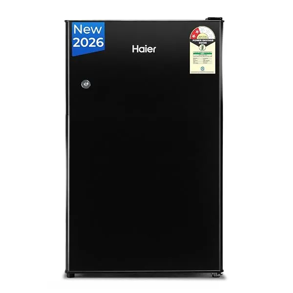 Haier 100 L 2 Star Direct Cool Single Door Mini Bar Refrigerator with Chiller Freezer Box, LED Light for Clear View, Lock & Key and Easy Clean Back (HRD-1252KSA, Black Steel, 2026 — Linkbiz SmartDeal's