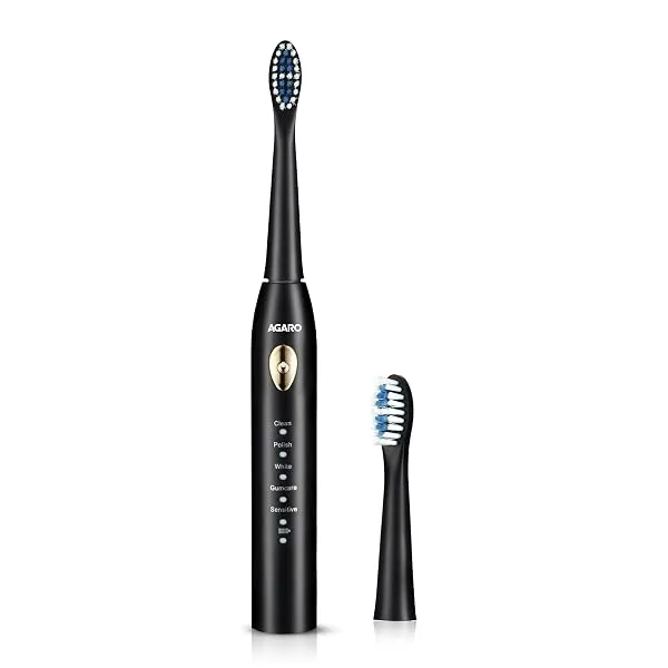 AGARO COSMIC LITE Sonic Electric Tooth Brush For Adults With 5 Modes, 2 Brush Heads & Rechargeable With 4 Hours Charge Lasting Up To 25 Days, Power Toothbrush, (Black) — Linkbiz SmartDeal's