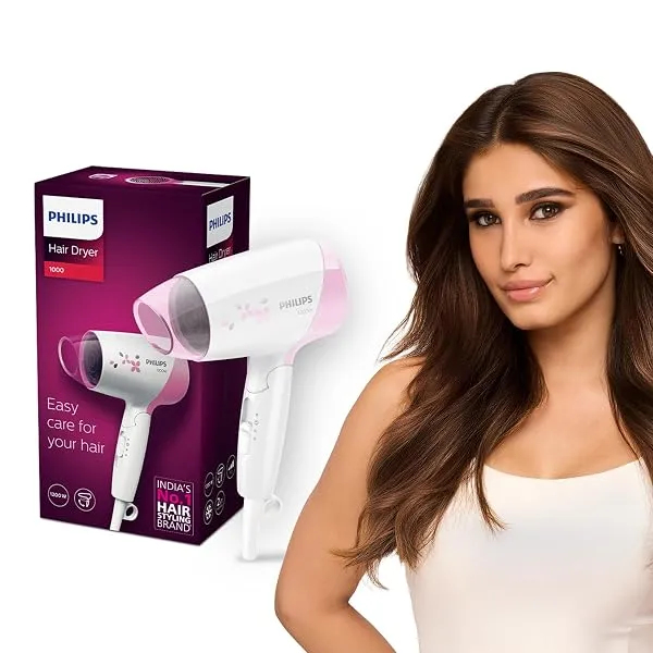 Philips India's No.1 Hair Styling Brand - Foldable Hair Dryer | 1200W | Fast Blow Dry | 2 Heat Settings | ThermoProtect Tech |Travel-Friendly, Quick Dry | Frizz Control For Indian — Linkbiz SmartDeal's