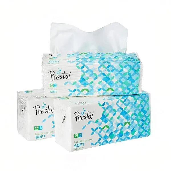Amazon Brand - Presto! 2 Ply Facial Tissue Box | 600 Pulls | 200 Pulls X 3 Cartons | Soft And Highly Absorbent | 100% Natural Virgin Cellulose Fiber — Linkbiz SmartDeal's
