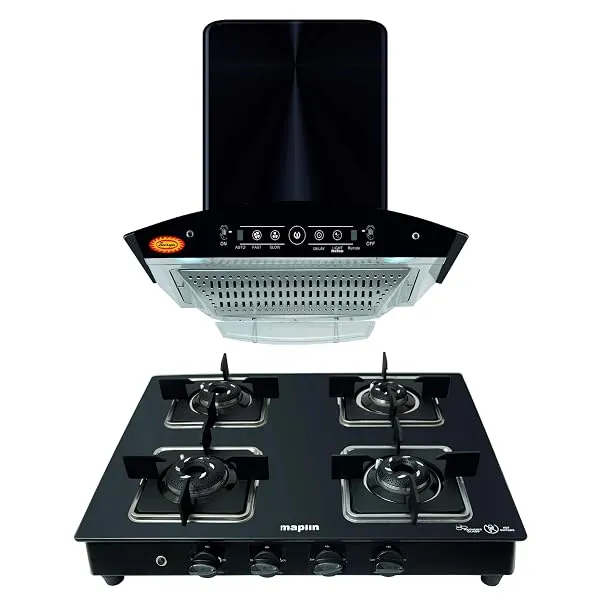 Maplin Combo of Eco Touch 60cm Glass Kitchen Chimney in 60cm & 4 Burner Cooktop Black — Linkbiz SmartDeal's
