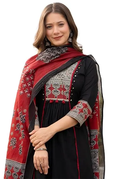 Amayra Women's Pure Cotton A-Line Kurta Set with Palazzo Pants & Dupatta|Ethnic wear|Kurti Suit Set for Women — Linkbiz SmartDeal's