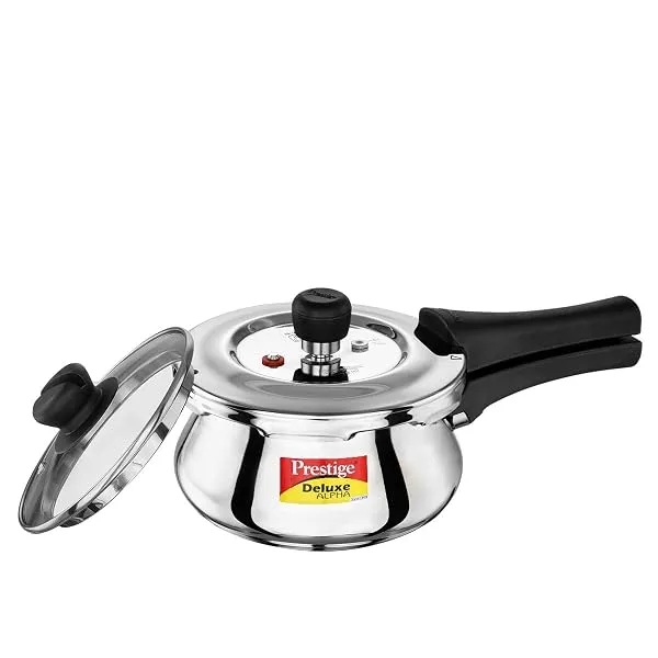 Prestige Deluxe Alpha Svachh Stainless Steel Pressure Cooker 1.5L With Glass Lid (With Deep Lid For Spillage Control ) — Linkbiz SmartDeal's