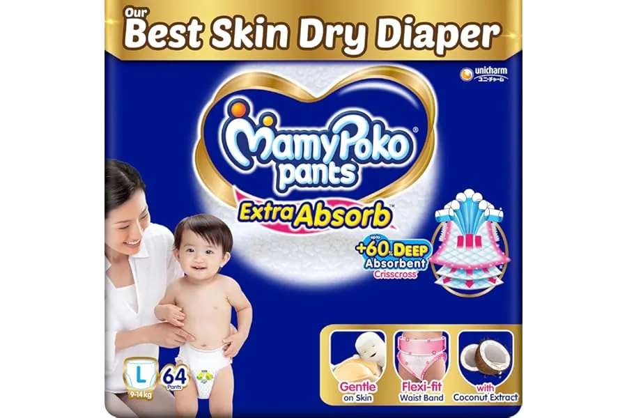 MamyPoko Pants Extra Absorb Baby Diapers, Large (L size) | 9-14 kg | 64 Count |Deep Sleep Diape — Linkbiz SmartDeal's