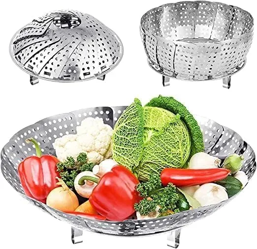 Walfos Stainless Steel Steamer Basket for Cooking, 10 Inch Foldable Vegetable Steamer Basket, Expandable Steam Cooker Insert for Momos, Dumplings, Vegetables & Fruits, Dishwasher S — Linkbiz SmartDeal's