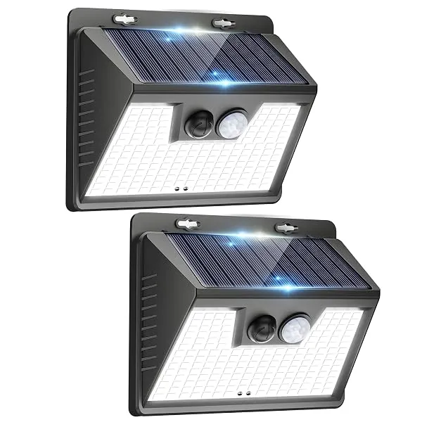Peasur 2 Pack Solar Lights Outdoor Motion Sensor, 140 LED Solar Powered Fence Wall Light Waterproof, 3 Modes Solar Security Lighting for Outside Yard Deck Garden Stair Step — Linkbiz SmartDeal's