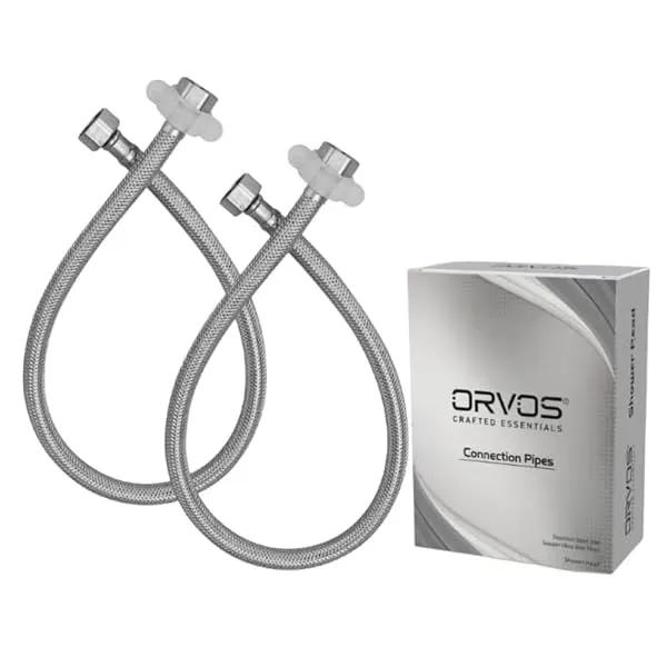 Orvos Connection Pipe 24 Inches Premium 304 Stainless Steel for Hot & Cold Supply To Geysers, Sinks, Basins and Flush Tanks, Set of 2 — Linkbiz SmartDeal's