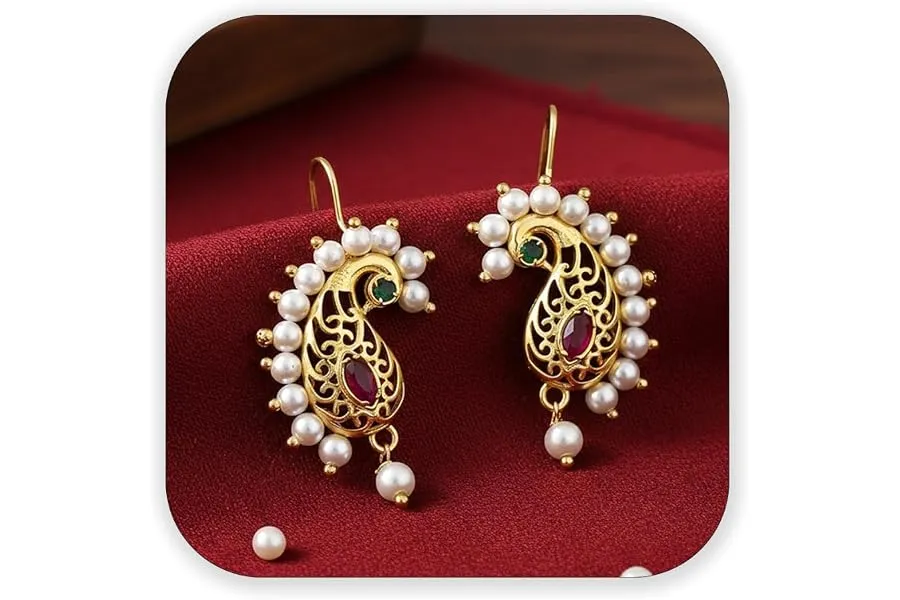 VAMA FASHIONS 18K Gold Plated Anti Tarnish Half Moon Peacock Shape Traditional Maharashtrian Pr — Linkbiz SmartDeal's