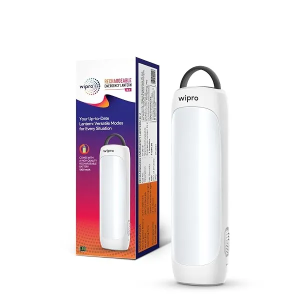 Wipro EL2 Rechargable Emergency Lantern with 2-in-1 Lighting Mode | Translucent Diffuser for Uniform Light | Compact Design | Robust & Sturdy Product Material | Pack of 1 — Linkbiz SmartDeal's