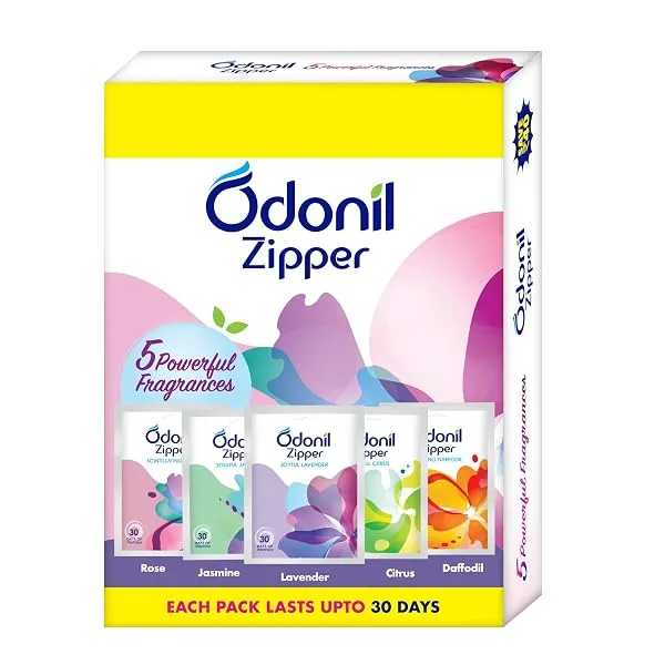Odonil Bathroom Air Freshener Zipper Mix - 50g (10gx5) | Assorted Pack | Instant & Long Lasting Fragrance | Lasts upto 30 days | Germ Protection | Air Freshener for Bathroom, Toile — Linkbiz SmartDeal's