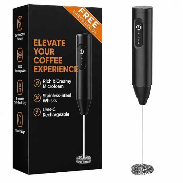 PRIMESKY® Handheld Electric Coffee Frother with 3 Speed Modes Rechargable Milk Frother with Stainless Steel Whisk Drink Mixer for Coffee Cappuccinos Matcha Gift - Black — Linkbiz SmartDeal's
