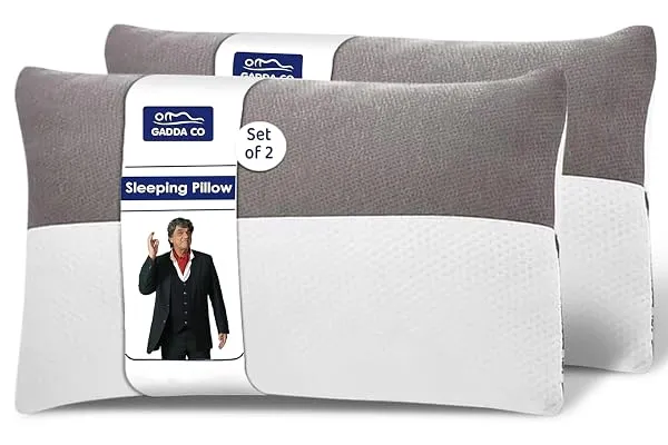 GADDA CO Hollow Sleeping Fiber Pillow with Zip | Set of 2| Height Adjustable Sleeping Bed Pillow, Soft and Fluffy | White and Grey, Standard Size with 3 Months Warranty — Linkbiz SmartDeal's