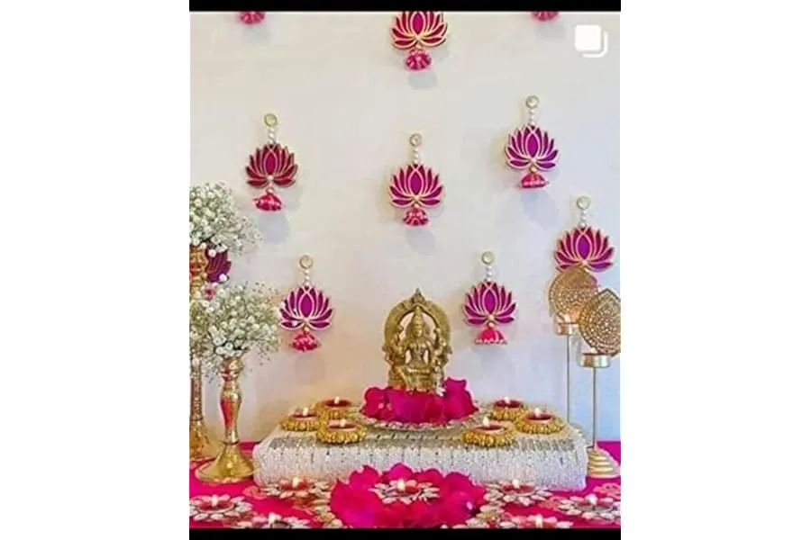 Divyakosh Lotus Hanging for Decoration | Handmade Wall Decor with Jhumki Style | Set of 6 Pink/ — Linkbiz SmartDeal's