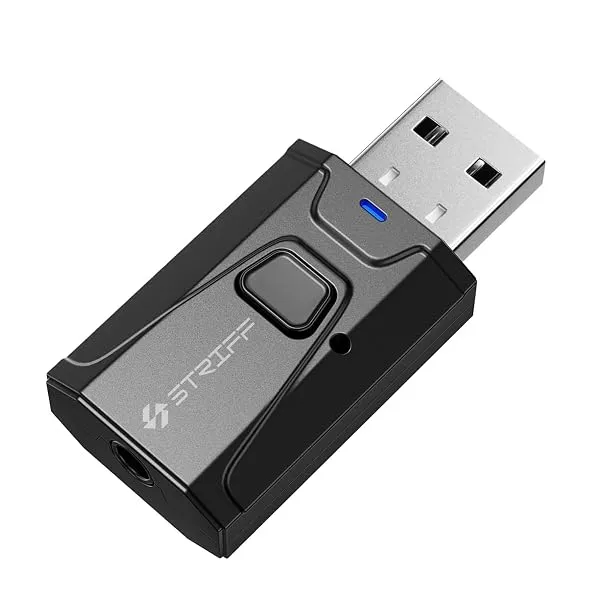 STRIFF 2 in 1 Bluetooth 5.0 Transmitter Receiver | 3.5mm Stereo Audio Adapter with Mic | Portable Design | Driverless Plug and Play | Easy Slide Switch Mode | 50m Range | Compatibl — Linkbiz SmartDeal's