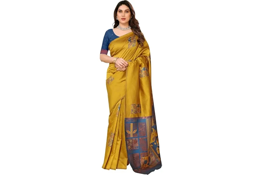 Sidhidata Women's Kanjivaram Banarasi Soft Silk Saree With Unstitched Blouse Piece (Silk Box Fl — Linkbiz SmartDeal's