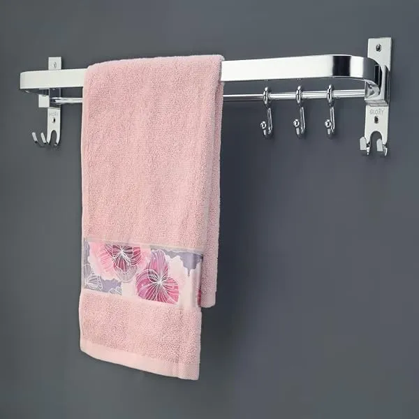 Gloxy Enterprise 24 Inch Wall Mounted Stainless Steel Bathroom Towel Hanger - Space-Saving - Durable Bathroom Accessories and Fittings - Easy Installation- (24 Inch, Chrome, Foldab — Linkbiz SmartDeal's