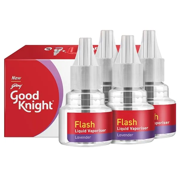 Good Knight Flash Liquid Vaporiser | Pack Of 4 (45ml Each) | Lavender Fragrance | 2x Faster Than Before | Mosquito Repellent Refill | India s Most Powerful Liquid Vaporizer — Linkbiz SmartDeal's