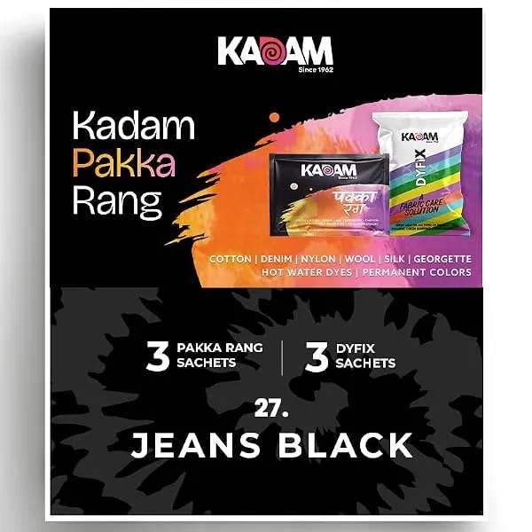 Kadam Pakka Rang | Jeans Black | 3 Kadam Pakka Rang Sachets | 3 DyFix Color Fixer Sachets | Permanent Fabric Dye Colors (Black) — Linkbiz SmartDeal's