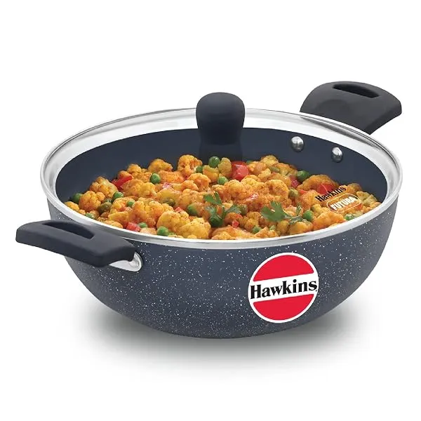 Hawkins Ceramic Nonstick 3.5 Litre Deep Kadhai, Induction Deep Fry Pan with Glass Lid, Granite Kadai (ICK35G) — Linkbiz SmartDeal's