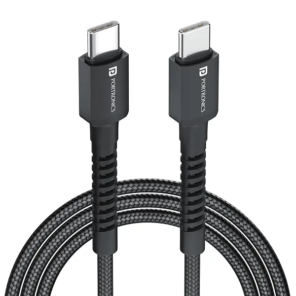 Portronics Konnect X 60W Unbreakable Nylon Braided Cable, 2M Fast Charging Cable For iPhone 15 Series, iPad, Samsung Galaxy (Black) — Linkbiz SmartDeal's