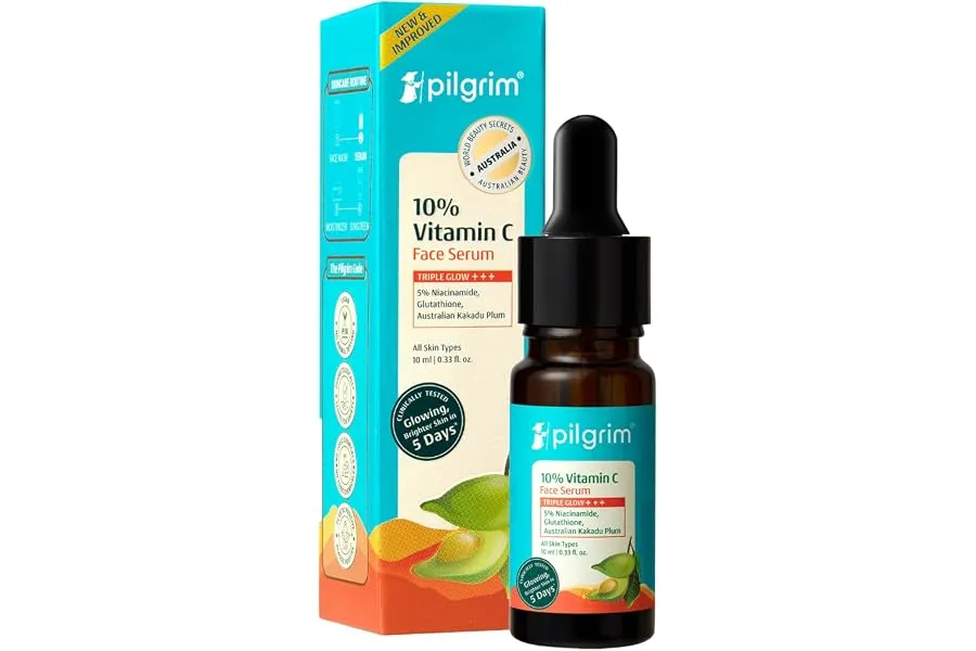 Pilgrim 10% Vitamin C Face Serum for Glowing Skin with Niacinamide - 10ml | 5% Niacinamide & Gl — Linkbiz SmartDeal's