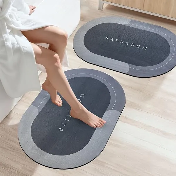 SITTELLA® 2 Pieces (3.5mm) Anti-Skid Water Soaking Oval Bathroom Print Rubber Mat, Water Absorbent Mat (40X60Cm) Grey — Linkbiz SmartDeal's