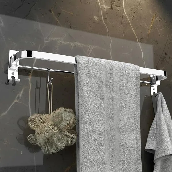 Plantex Stainless Steel Folding 24 Inch Single Towel Rod/Towel Holder for Bathroom with Hooks/Towel Hanger/Towel Stand/Bathroom Accessories - (24 Inch-Chrome) — Linkbiz SmartDeal's