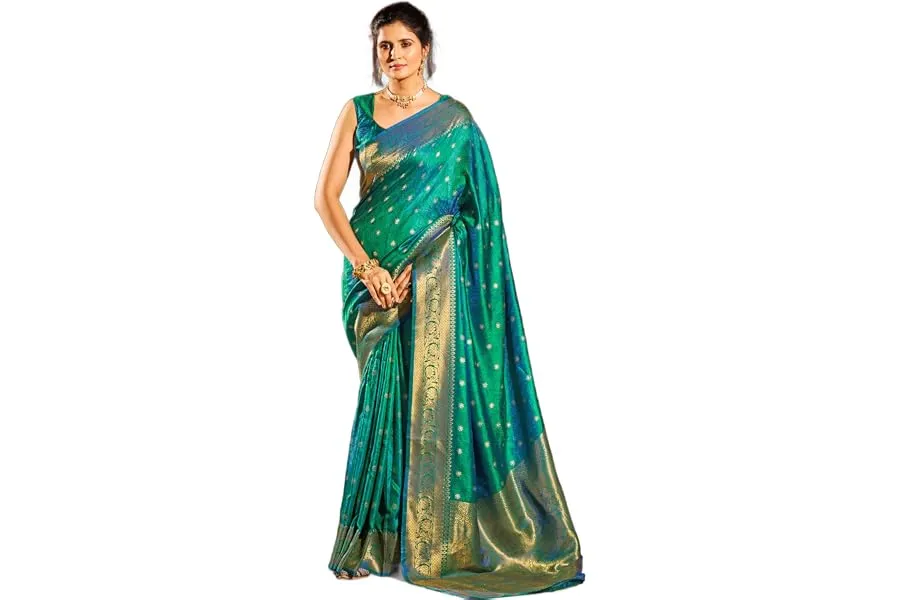 SWORNOF Womens Kanjivaram Banarasi Silk Saree Patola saree with Unstitched blouse piece — Linkbiz SmartDeal's