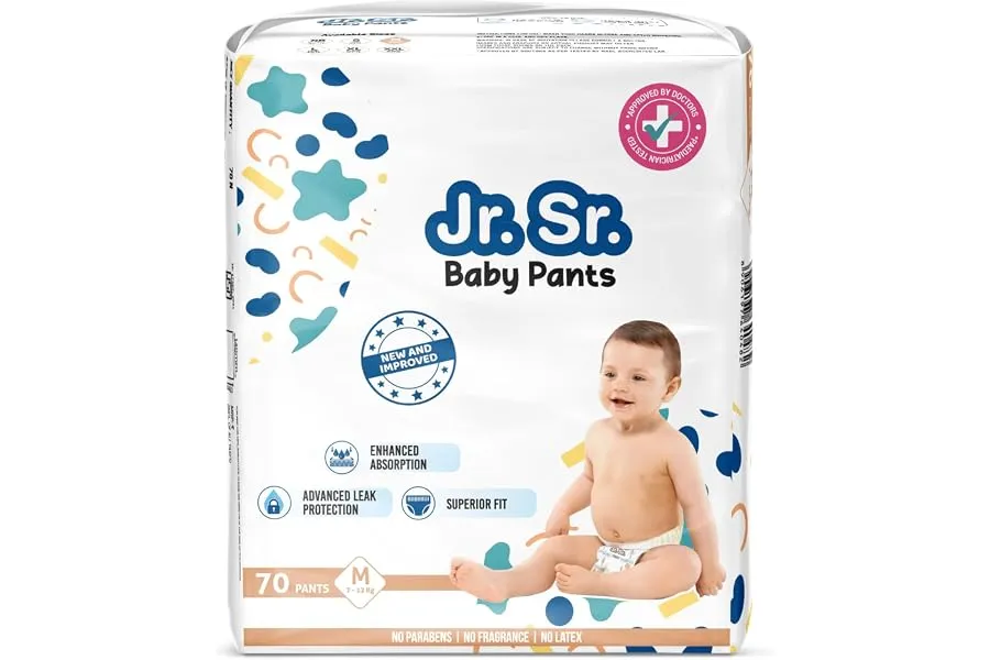 Jr. Sr. Baby Diaper Pants | Medium (M) Size (7-12 kg), 70 Count | Pack of 1 | Upto 12 hr Absorp — Linkbiz SmartDeal's
