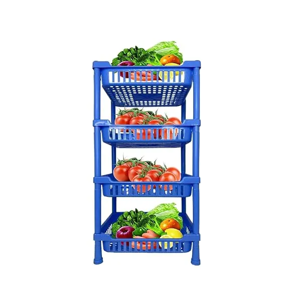 Sulfar Multipurpose Plastic Trolley with Countertop Dish Rack for Kitchen Fruit Vegetable Storage Basket Modern Organizer- 4 Layer Shelf Cart Kitchenware Food, Snacks, Bottles, Toy — Linkbiz SmartDeal's