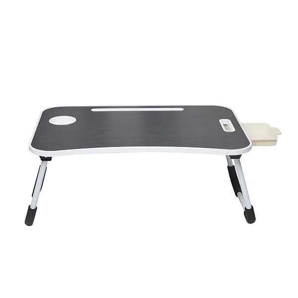 Amazon Basics Engineered Wood Foldable Laptop Table with Cup Holder, Tablet Groove and Mini Drawer (60L x 40W x 26H cm, Black) — Linkbiz SmartDeal's