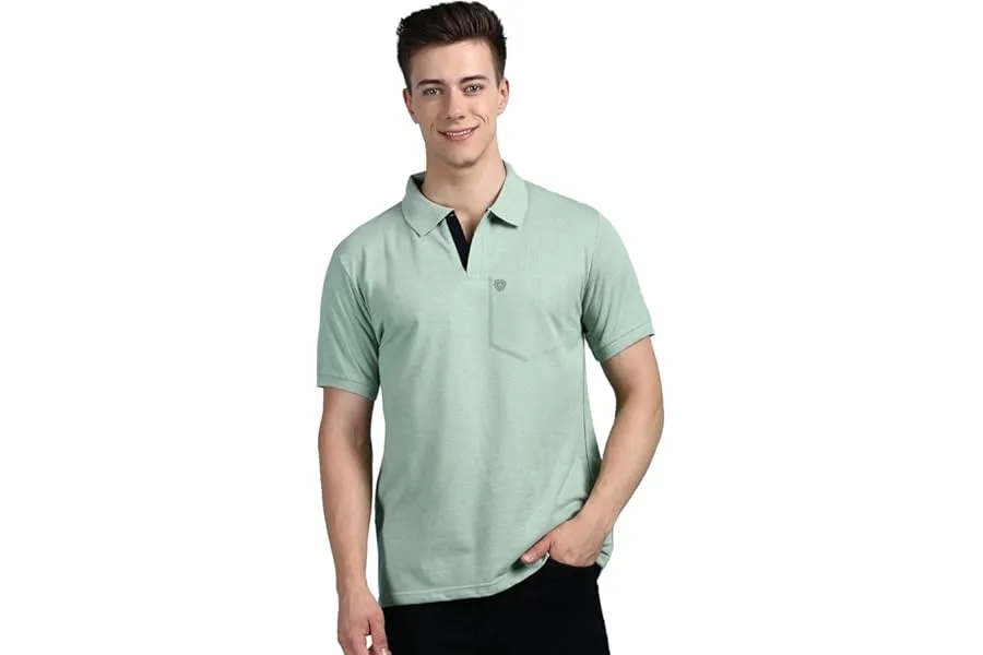 Lux Cozi Men's Half Sleeve Soild Casual Regular Fit T-Shirt with Chest Pocket | Polo Tshirt for — Linkbiz SmartDeal's