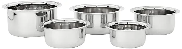 Amazon Brand - Solimo Tope Set of 5 | Stainless Steel | 420 ml, 550 ml, 840 ml, 1150 ml & 1550 ml | Induction and Gas compatible | Silver — Linkbiz SmartDeal's