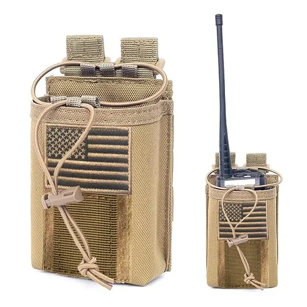 Molle Radio Pouch Case - Tactical Radio Holster Military Heavy Duty Radios Holder Bag for Two Ways Walkie Talkies Adjustable Storage with Tan Extra USA Flag Patch — Linkbiz SmartDeal's