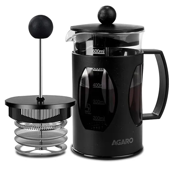 AGARO Elite French Press Coffee And Tea Maker, Borosilicate Glass Body With Sleeves, Glass Carafe, BPA Free Plastic Lid Strainer, 600Ml — Linkbiz SmartDeal's