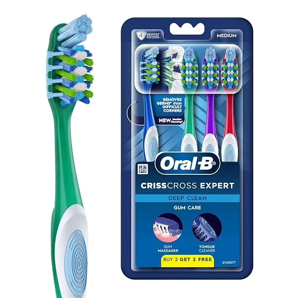 Oral-B Crisscross Gum Care Deep Clean Medium Bristles Manual Toothbrush For Adults, Multicolour Toothbrush Set, Dentist Recommended Brand (Buy 2 Get 2 Free) — Linkbiz SmartDeal's