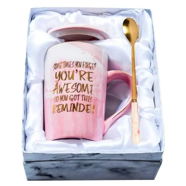 NYRWANA Coffee Mug, Gifts for Woman, Birthday Present for Girlfriend, Mugs for Present, Diwali Gift, Present for Wife Birthday, Cute Mugs with Spoon, Box & Bag (400ml-Pink) — Linkbiz SmartDeal's