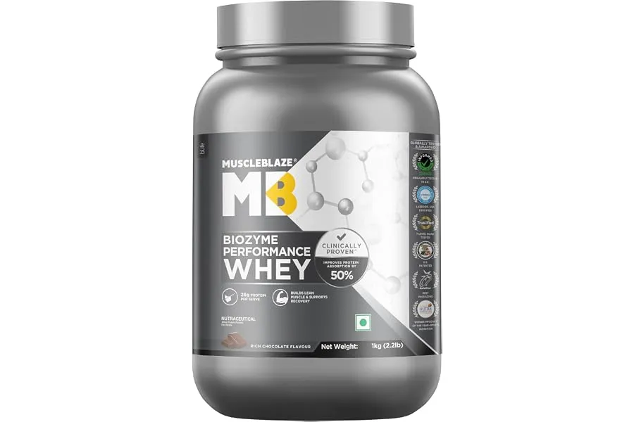 MuscleBlaze Biozyme Performance Whey Protein Powder, 1kg (2.2lbs) | Rich Chocolate | 25g Protei — Linkbiz SmartDeal's