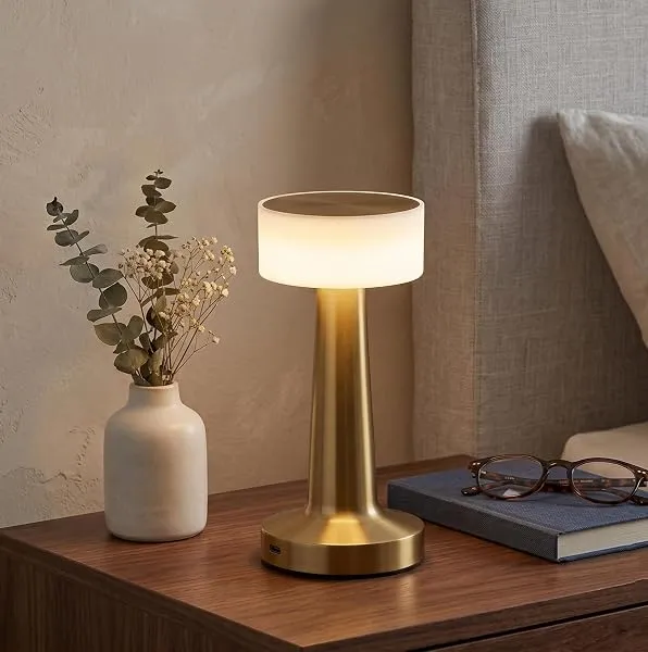 NYRWANA Table Lamp | 2000mAh Battery | Home Decor, Lamp, Lamps for Bedroom and Living Room, Stepless Dimming, 3 Colour Touch Control, USB-C Charging, Diwali Gift (Metal - Gold) — Linkbiz SmartDeal's